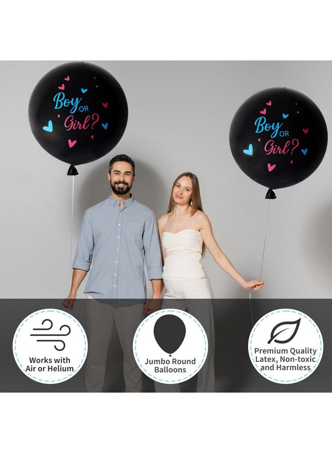 RUBFAC Jumbo Gender Reveal Balloon Kit, 2Pcs 36" Black Balloons With Blue Pink Balloons, Tassels And Heart Shaped Paper Confetti For Baby Gender Reveal Party - Image 3