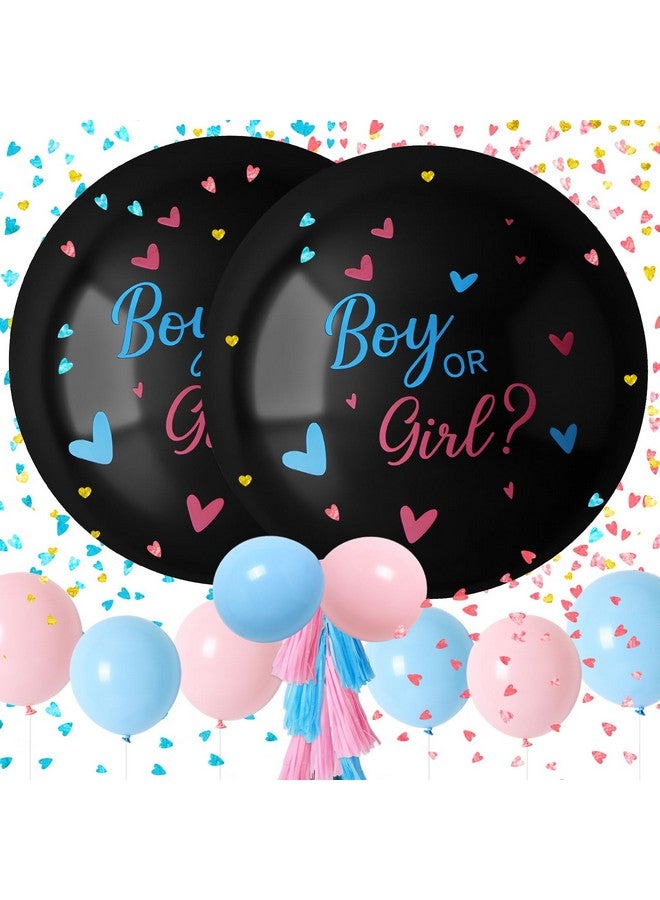 RUBFAC Jumbo Gender Reveal Balloon Kit, 2Pcs 36" Black Balloons With Blue Pink Balloons, Tassels And Heart Shaped Paper Confetti For Baby Gender Reveal Party - Image 1