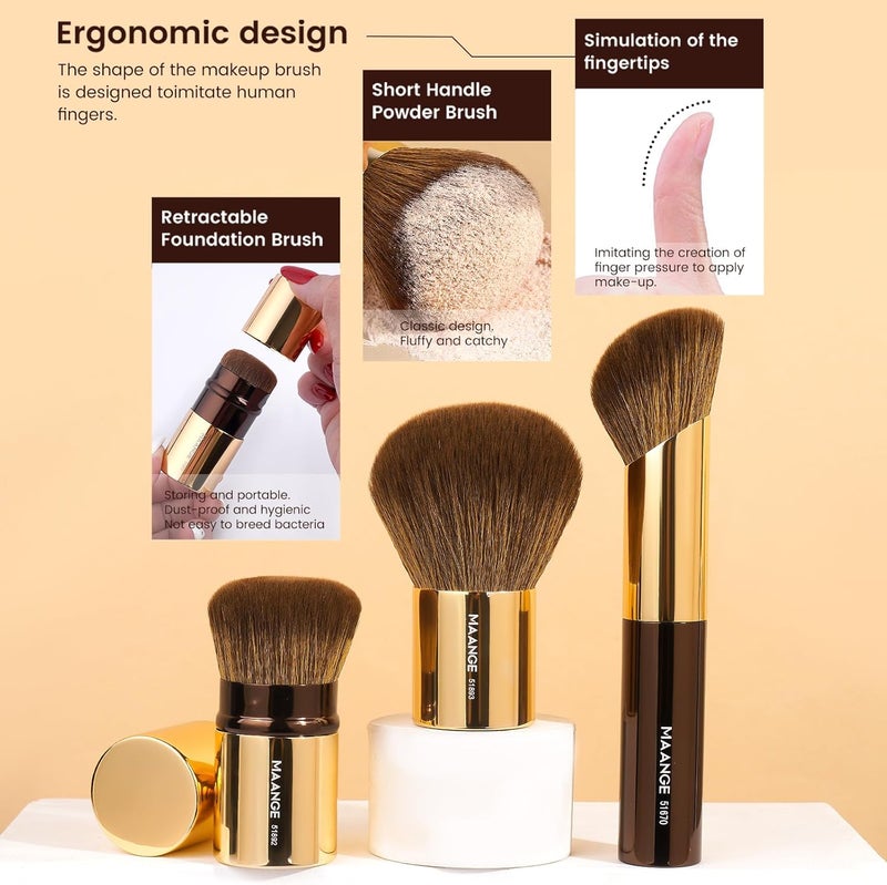 MAANGE 20 Pcs Makeup Brushes with Gift Box, Double-End Multi-functional Makeup Brushes for Blending Liquid Powder Concealer Cream Blush Buffe,Coffee Gold - Image 3