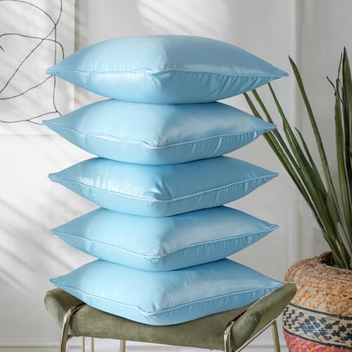 RD TREND® Satin Cushion Covers 16 Inch x 16 Inch | Decorative Throw Pillows for Sofa, Couch, Living Room, Home Décor Cushion Cover Set of 5 (Aqua) - Image 1