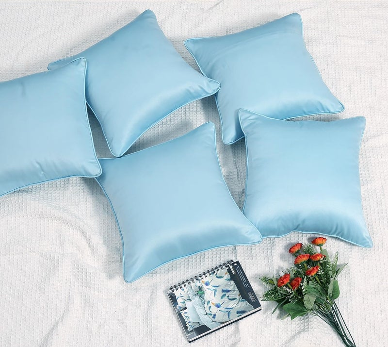 RD TREND® Satin Cushion Covers 16 Inch x 16 Inch | Decorative Throw Pillows for Sofa, Couch, Living Room, Home Décor Cushion Cover Set of 5 (Aqua) - Image 5