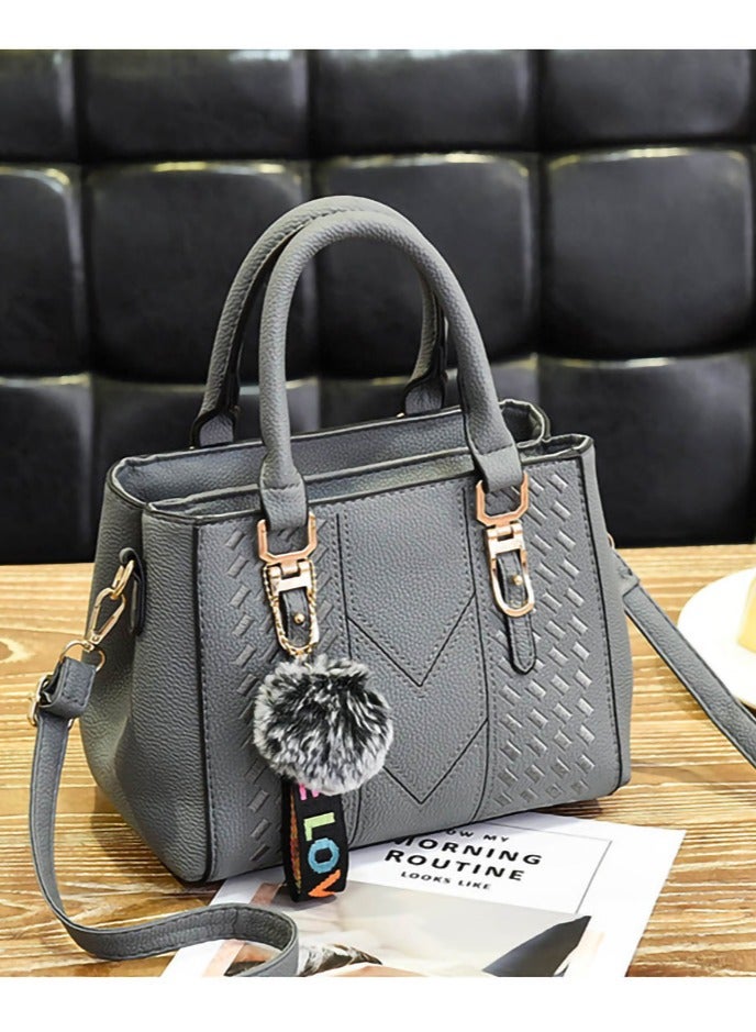 VIDSID PU Leather Handbag for Women, Adjustable Shoulder Bag with Double Zipper Compartments, Ideal for Work & Outdoor, Spacious and Durable with Easy Access Pockets (Grey) - Image 3