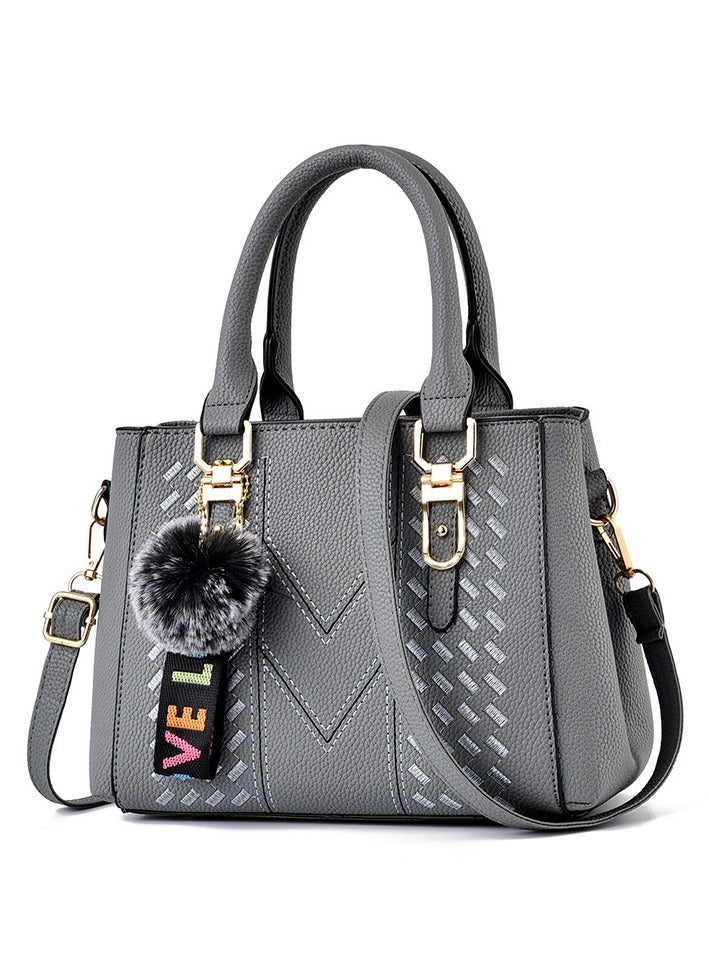 VIDSID PU Leather Handbag for Women, Adjustable Shoulder Bag with Double Zipper Compartments, Ideal for Work & Outdoor, Spacious and Durable with Easy Access Pockets (Grey) - Image 1