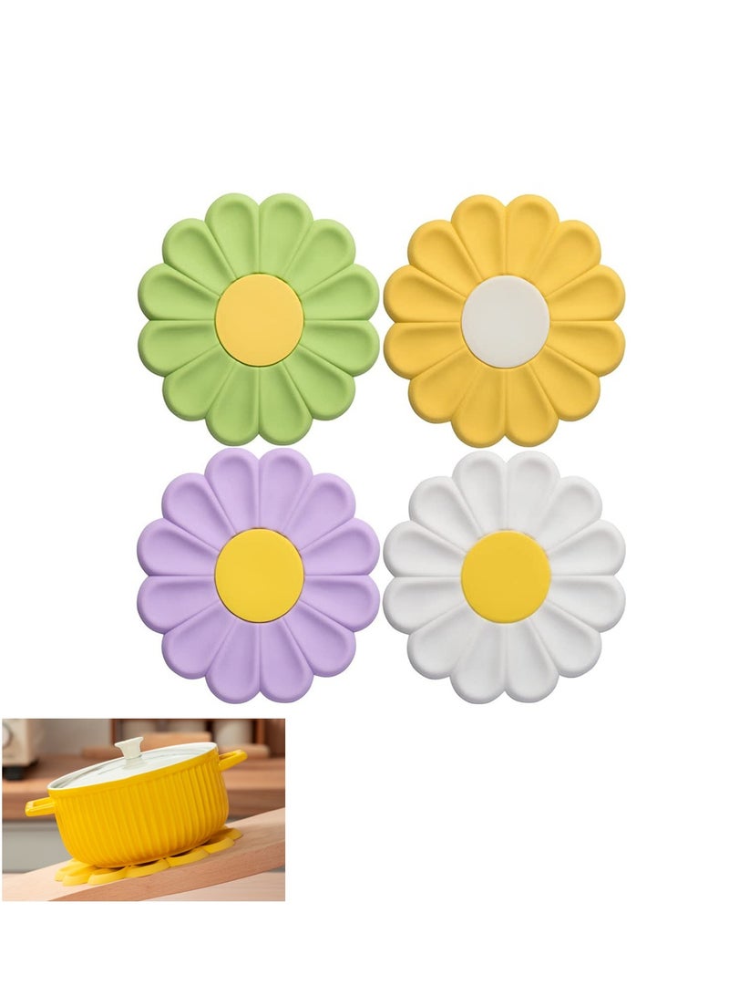 Barakah Silicone Trivet Mats Cute Flower Design Heat Resistant Non-Slip Hot Pads Food Grade Silicone BPA Free Drink Coasters for Hot Dishes Plate Coffee Mug Cup Tabletop Protection Gifts 4PCS - Image 1