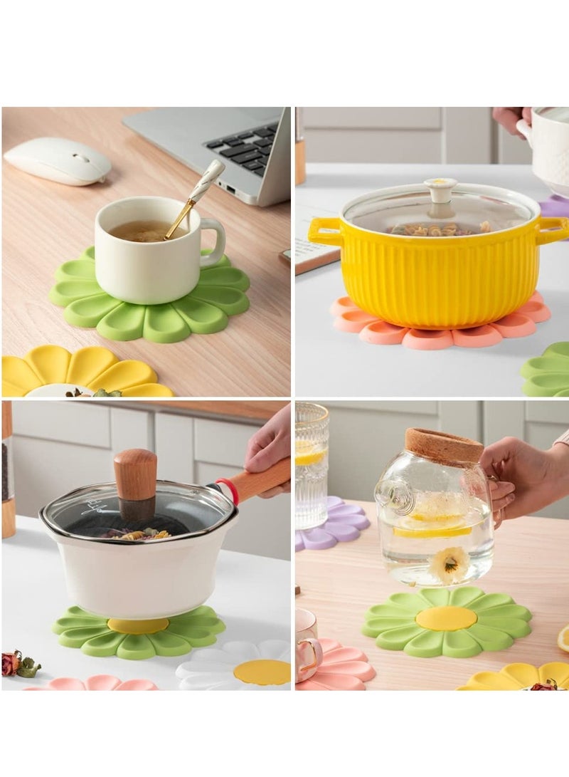 Barakah Silicone Trivet Mats Cute Flower Design Heat Resistant Non-Slip Hot Pads Food Grade Silicone BPA Free Drink Coasters for Hot Dishes Plate Coffee Mug Cup Tabletop Protection Gifts 4PCS - Image 5