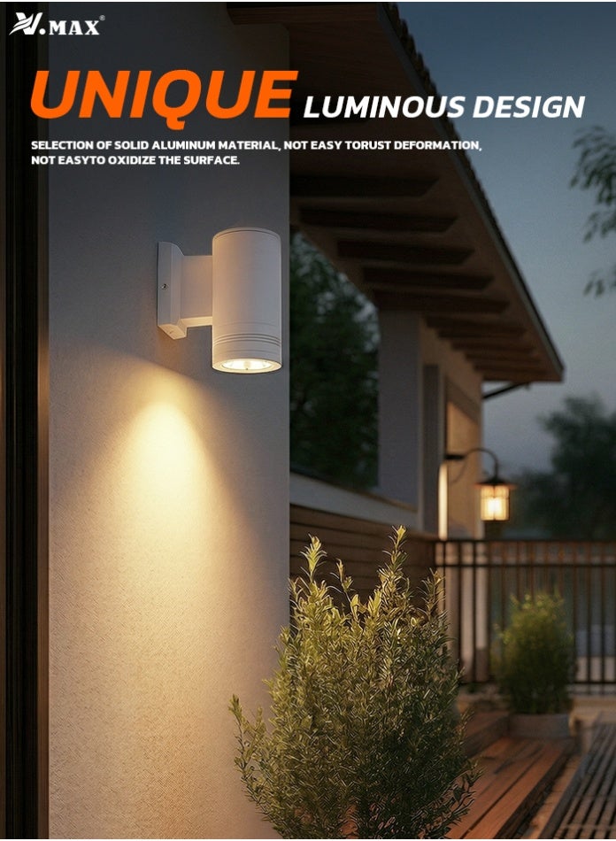 Vmax 1 Piece 12W LED Outdoor Wall Light  16.3 cm - 2000LM Warm White 3000K Aluminum Waterproof Garden Lamp - Image 1