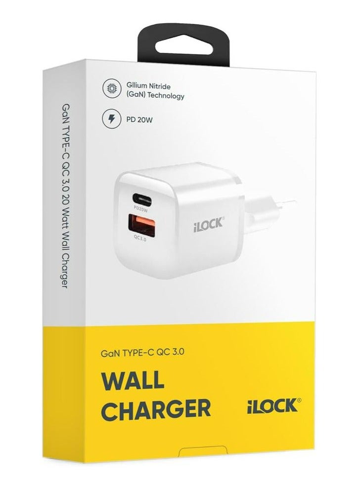 آي لوك شاحن سريع USB مزدوج 20 وات (USB-A وUSB-C) | شاحن حائط كيو سي 3.0 | صغير الحجم من ايد لوك - Image 1