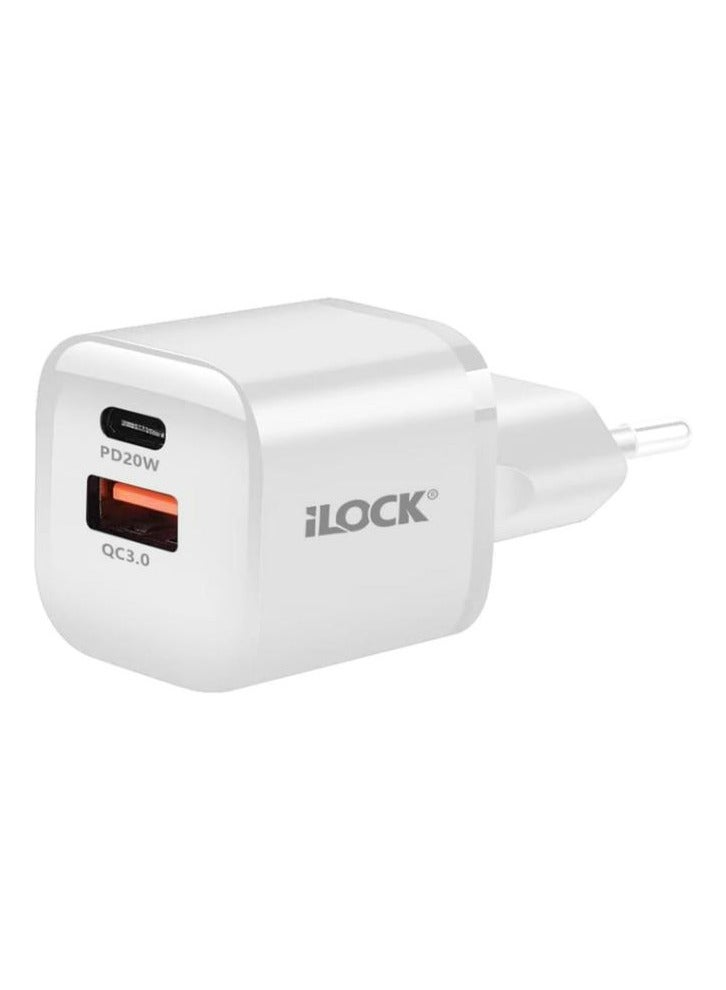 آي لوك شاحن سريع USB مزدوج 20 وات (USB-A وUSB-C) | شاحن حائط كيو سي 3.0 | صغير الحجم من ايد لوك - Image 2