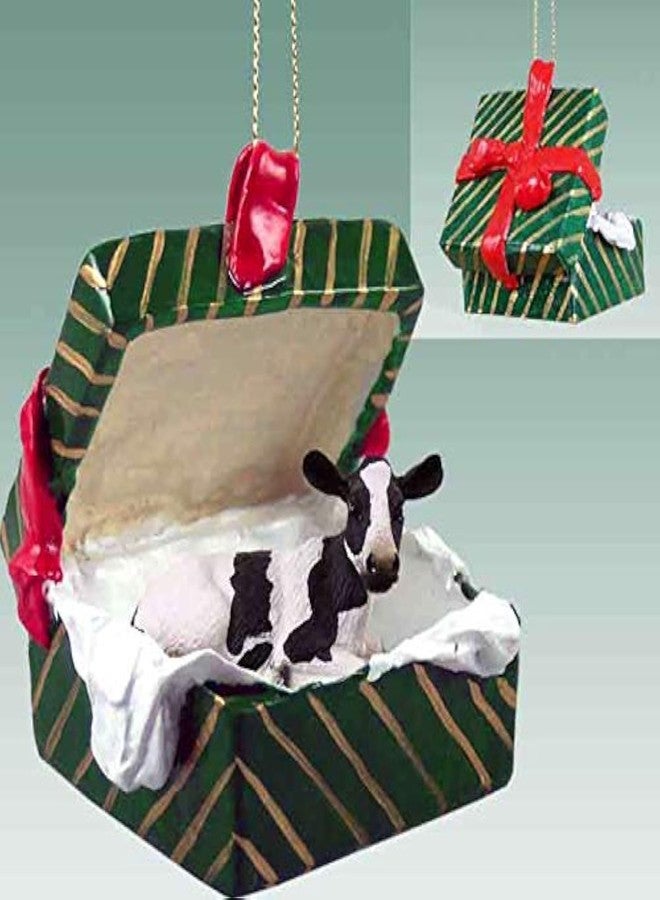 Conversation Concepts Holstein Cow Gift Box Christmas Ornament, Gold - Image 1