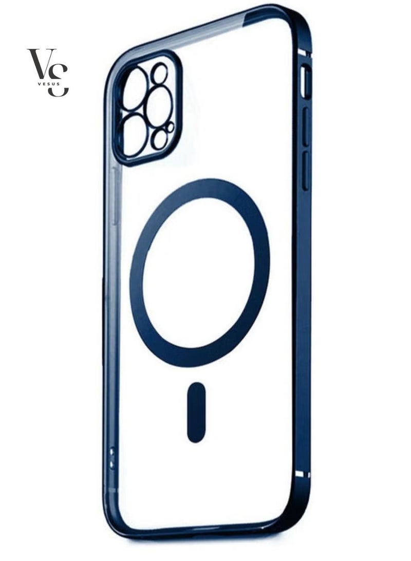 فيسوس جراب شحن لاسلكي بإطار مغناطيسي ماجسيف لهاتف آيفون 13 برو ماكس أزرق / شفاف - Image 1