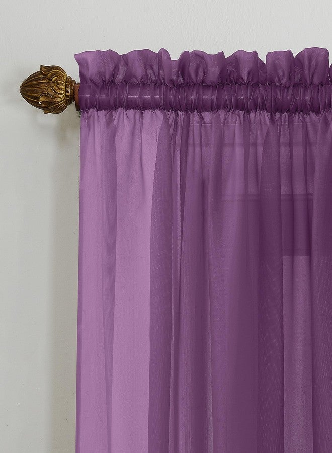 No. 918 Calypso Sheer Voile Rod Pocket Curtain Panel, 59" x 84", Purple - Image 2