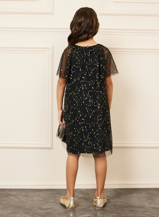 Styli Constellation Stars Embellished Mesh Layer Tunic Dress - Image 4