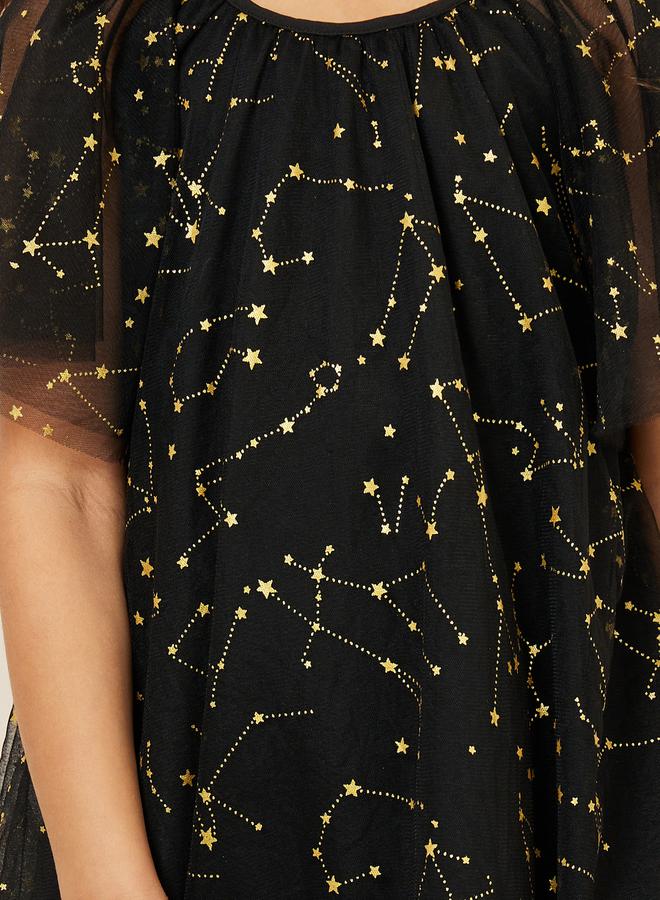 Styli Constellation Stars Embellished Mesh Layer Tunic Dress - Image 3