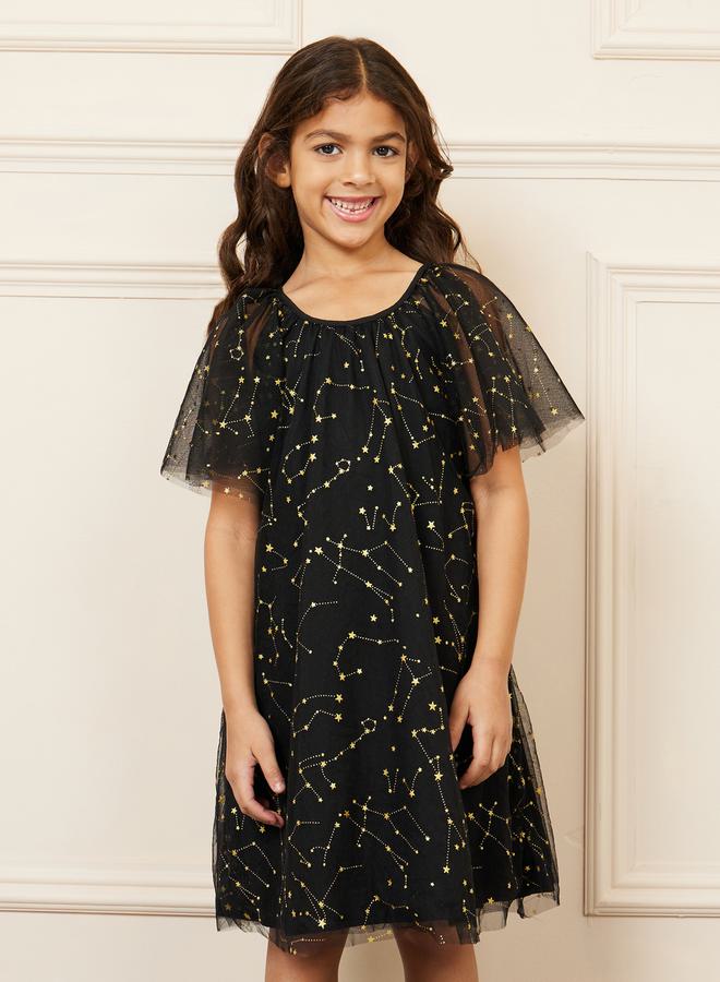 Styli Constellation Stars Embellished Mesh Layer Tunic Dress - Image 2