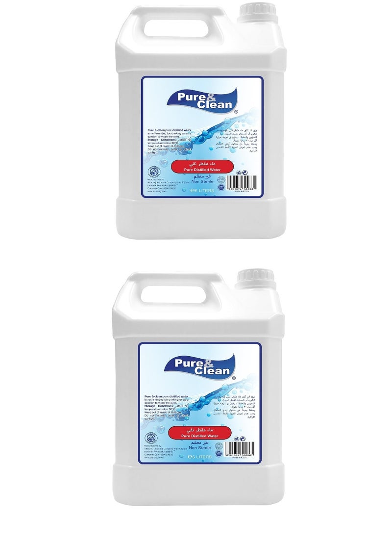 Pure and clean medical distilled water, 5 liter capacity (2 packs)