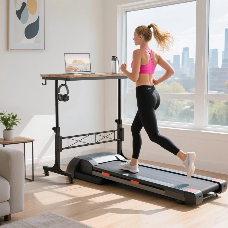 WINAZ Small Portable Rolling Standing Desk - 32 Inch Adjustable Height Mobile Stand Up Desks with Wheels for Treadmill Walking Pad, Teacher Podium for Classroom, Couch Sofa Side Laptop Table, Rustic Brown - Image 4