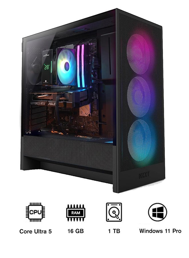 انفني ارك INFINIARC 5060ti جهاز كمبيوتر مكتبي للألعاب (Intel Core Ultra 5, RTX 5060ti 8G GPU, 16GB DDR5 RAM, 1TB SSD, لوحة أم B860, صندوق NZXT H5, مبرد هوائي رقمي ARGB, مزود طاقة 750W Gold, Windows PRO) أسود - Image 1