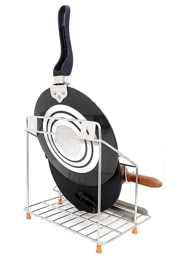 12FOR COLLECTION Stainless Steel Chakla Belan and Tawa Stand for Kitchen, 4 in 1 Chakla Belan Stand with Chimta and Rolling Pin Board Holder - Image 3