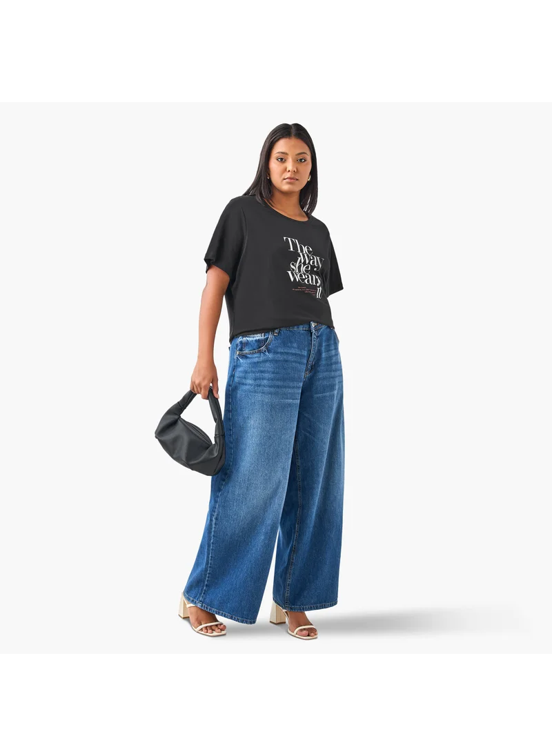 Ulla Popken Plus Size Ulla Popken Slogan Print T-shirt