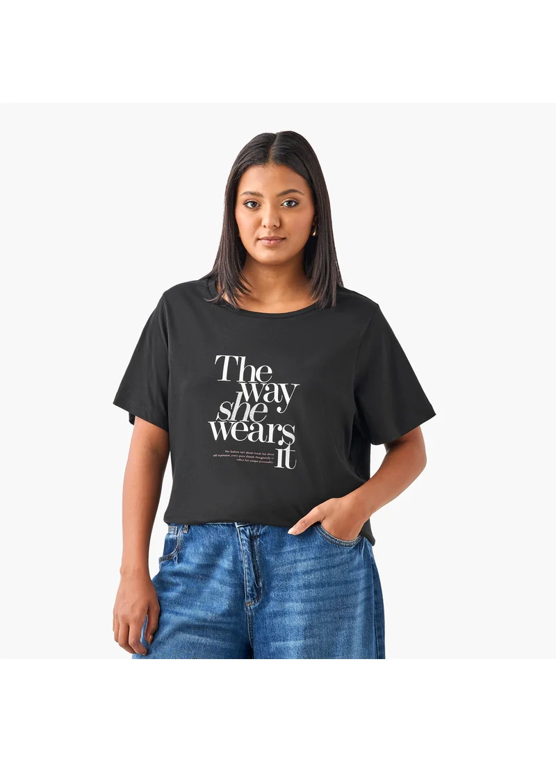 Ulla Popken Plus Size Ulla Popken Slogan Print T-shirt