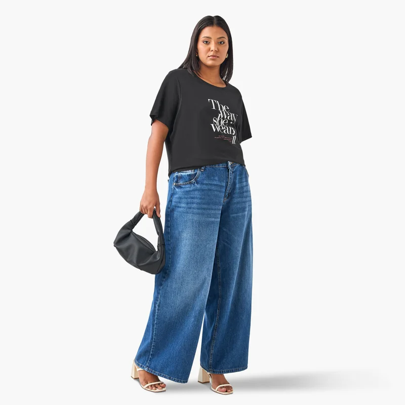 Ulla Popken Plus Size Ulla Popken Slogan Print T-shirt