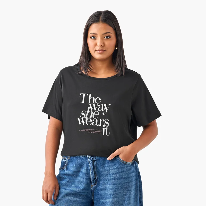 Ulla Popken Plus Size Ulla Popken Slogan Print T-shirt