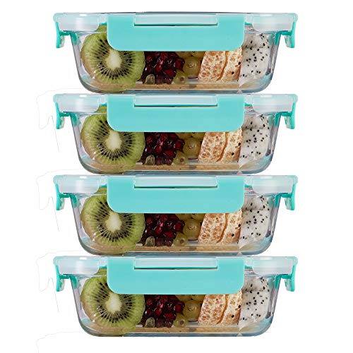 Allo Foodsafe Glass Containers With Lids With Break Free Lock, Oven Microwave Safe Containers, High Borosilicate Meal Prep Glass Food Storage Containers For Kitchen, Set Of 4, 640Ml - Transparent - Image 1