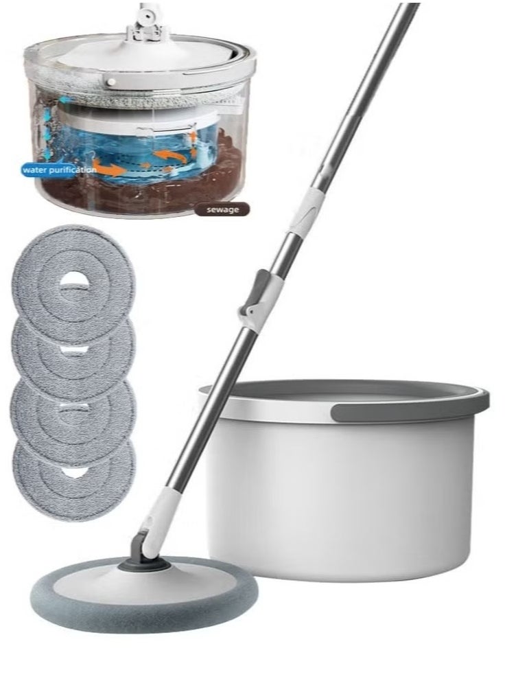 Cady One Rotary Squeeze Mop and Bucket Microfiber Mop Pads Hand Free Wringing Floor Clean Mop with 4 Pads  - Image 1