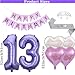 DUFACAI 13th Birthday Party Decorations Hello Thirteen Birthday Party Balloons Silver 13th Birthday Tiara Sash Happy Birthday Banner for 13 Year Old Girls Birthday Party Supplies Purple - Image 4