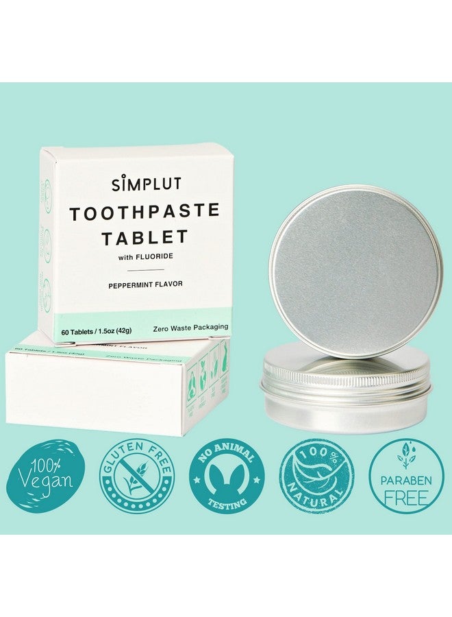 SIMPLUT Chewable Toothpaste Tablets With Fluoride 60 Pack Travel Sized Oral Care Eco Friendly Vegan Dental Tabs For Brushing All Natural Sls Free Ingredients For Adults Peppermint Flavored - Image 3