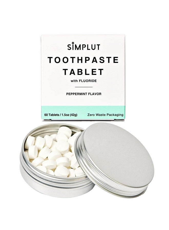 SIMPLUT Chewable Toothpaste Tablets With Fluoride 60 Pack Travel Sized Oral Care Eco Friendly Vegan Dental Tabs For Brushing All Natural Sls Free Ingredients For Adults Peppermint Flavored - Image 2