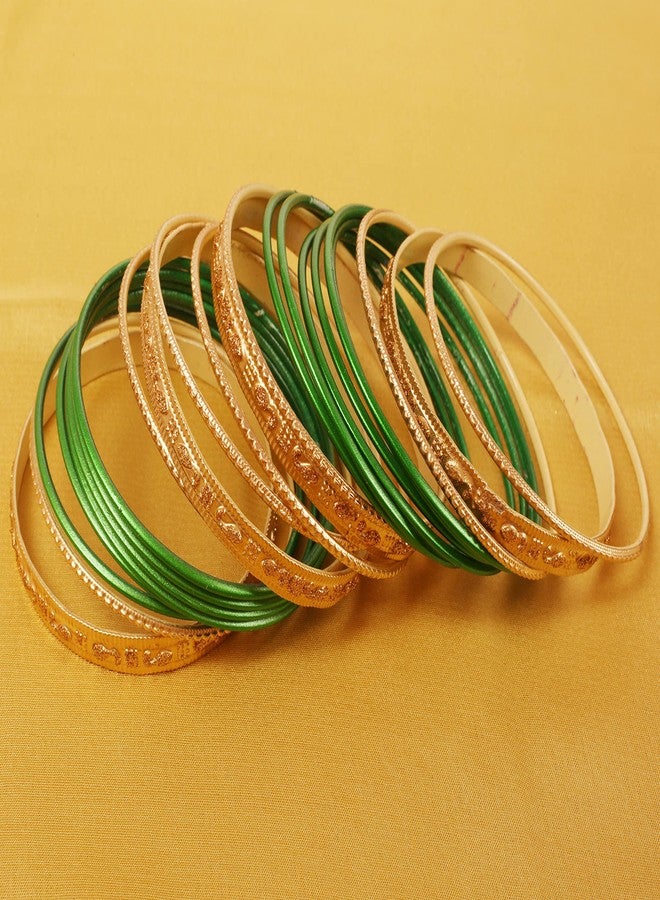 Touchstone Indian Bollywood Colorful 2 Dozen Bangle Collection Golden Glitters Textured Green Color Large Size Designer Jewelry Special Bangle Bracelets Set of 24 in Gold Tone for Women. - Image 3