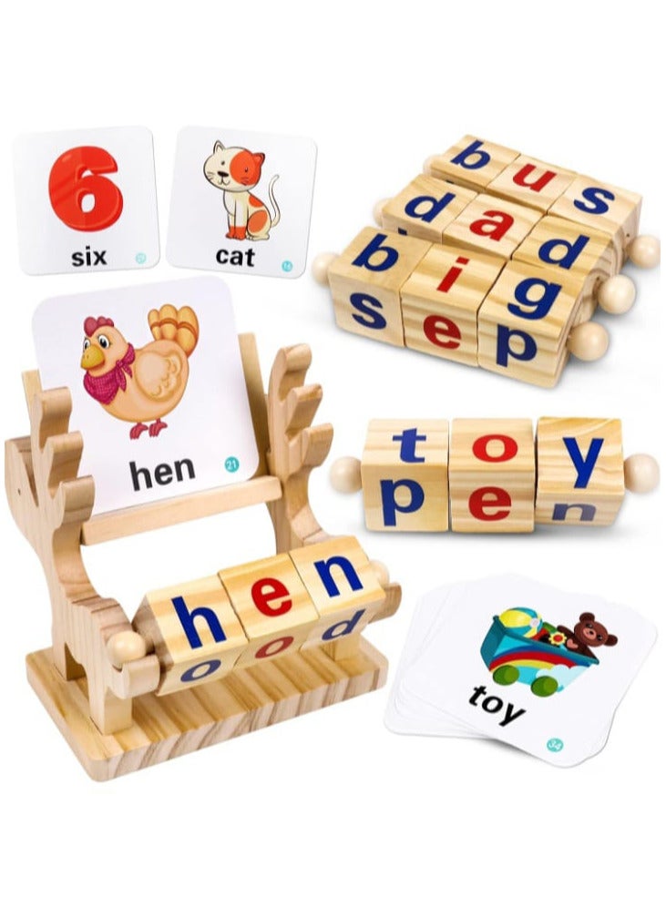 Kizh Wooden Short Letter Novel Blocks Reading Sight Words Spelling Toys Flash Cards Turning Letters Rotating Alphabet Puzzle English Alphabet Montessori Learning Toys for Preschool Kids 1 2 3 Years - Image 1