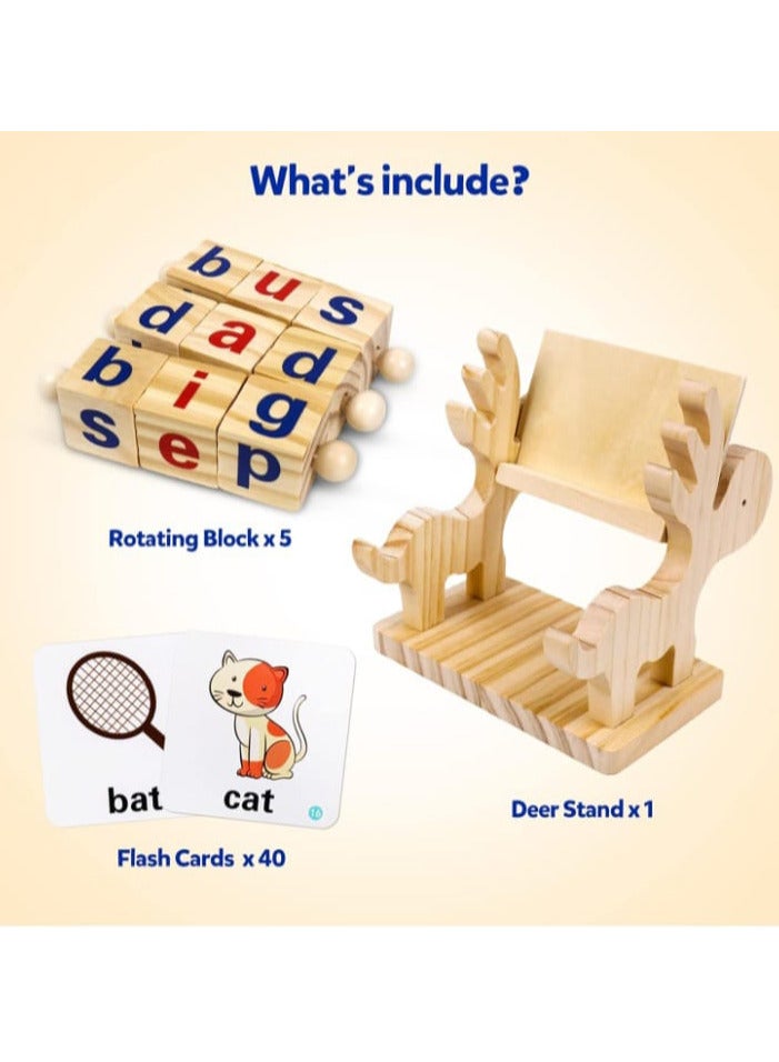 Kizh Wooden Short Letter Novel Blocks Reading Sight Words Spelling Toys Flash Cards Turning Letters Rotating Alphabet Puzzle English Alphabet Montessori Learning Toys for Preschool Kids 1 2 3 Years - Image 3