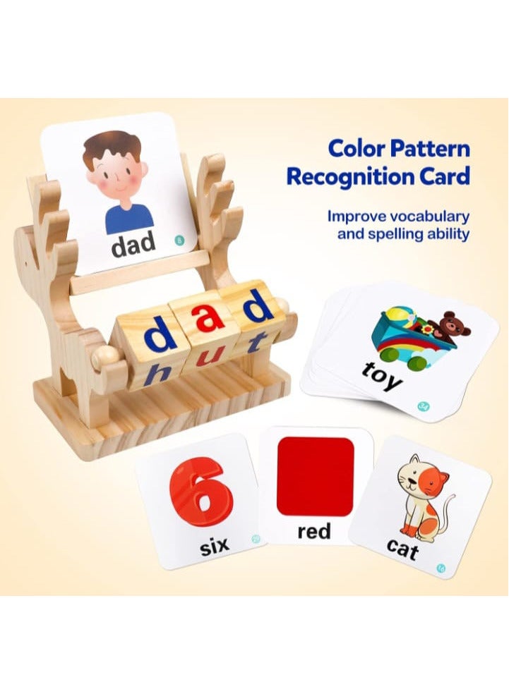 Kizh Wooden Short Letter Novel Blocks Reading Sight Words Spelling Toys Flash Cards Turning Letters Rotating Alphabet Puzzle English Alphabet Montessori Learning Toys for Preschool Kids 1 2 3 Years - Image 4