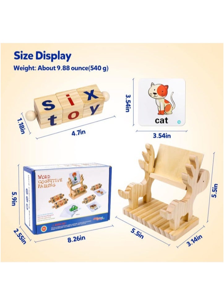 Kizh Wooden Short Letter Novel Blocks Reading Sight Words Spelling Toys Flash Cards Turning Letters Rotating Alphabet Puzzle English Alphabet Montessori Learning Toys for Preschool Kids 1 2 3 Years - Image 5