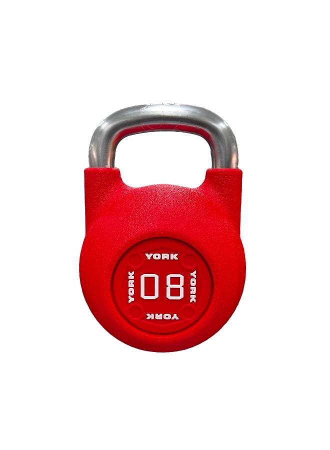 YORK PU Competition Kettlebell 8KG Red DB2182 – Professional Steel Core Uniform Size Gym Weight with Ergonomic Grip