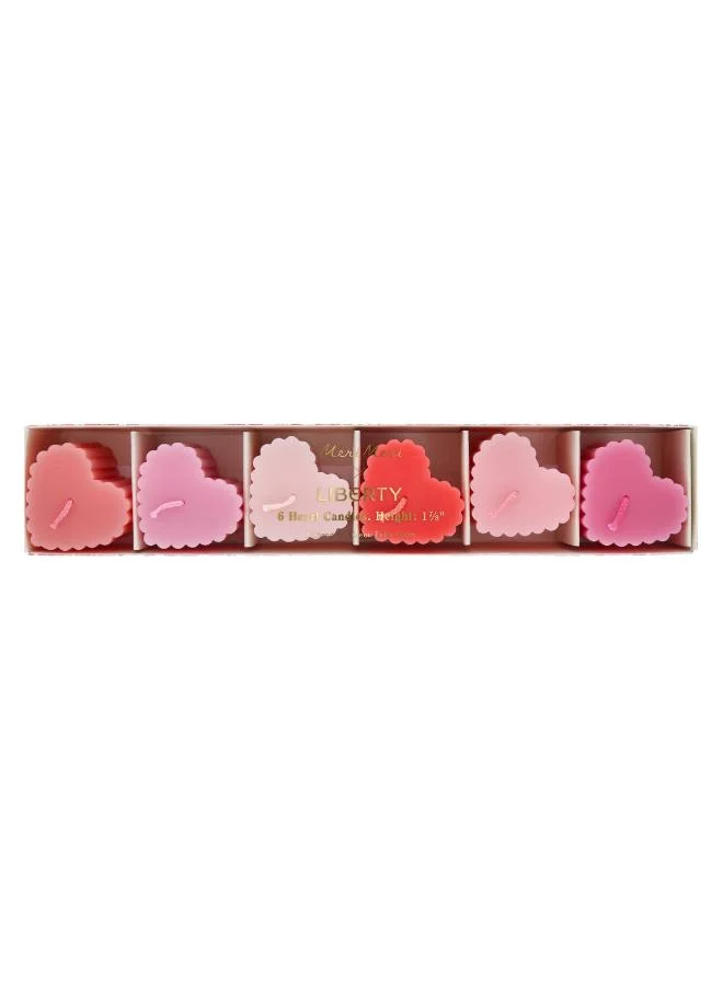 x Liberty Scalloped Heart Candles - Pack of 6 Pillar Candles in Red & Pink, Valentine’s Party Candles with Elegant Liberty Box, Romantic Table Decor & Keepsake Gift for Celebrations