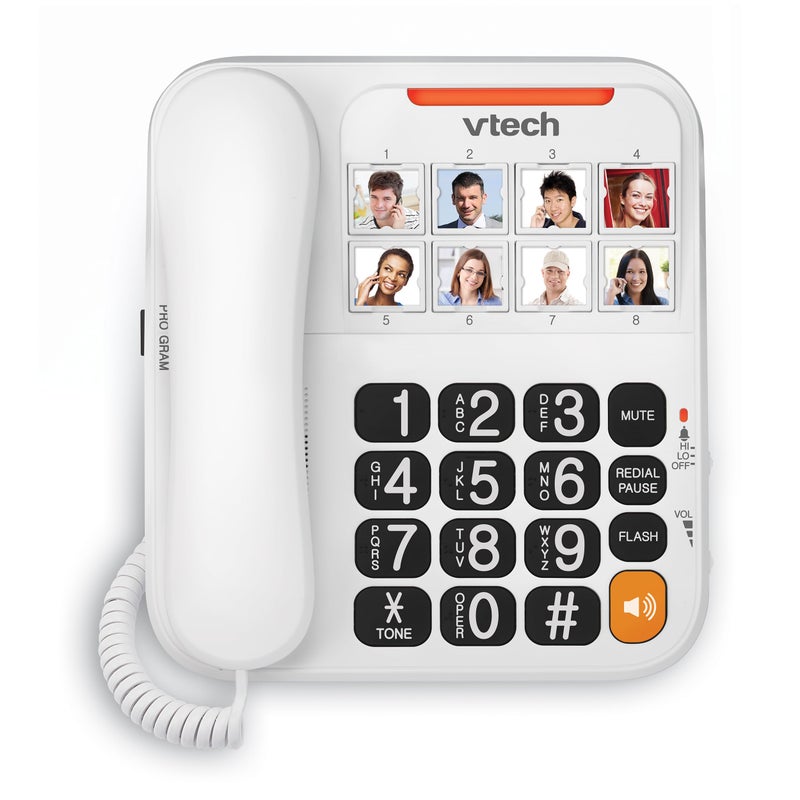 VTech Corded Senior Phone for Elderly with High-Contrast Large Buttons, 8 Photo Speed Dial, Talking Digits, Visual Ringer, Full-Duplex, No AC Power, Earpiece and Speakerphone Volume Control | SN1117 - Image 1