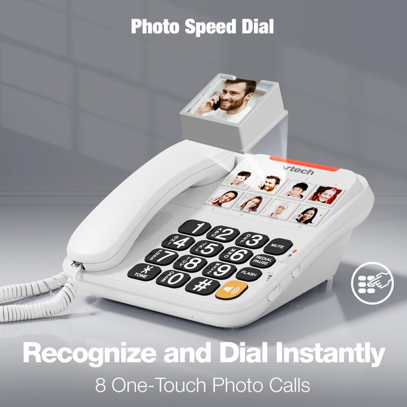 VTech Corded Senior Phone for Elderly with High-Contrast Large Buttons, 8 Photo Speed Dial, Talking Digits, Visual Ringer, Full-Duplex, No AC Power, Earpiece and Speakerphone Volume Control | SN1117 - Image 2