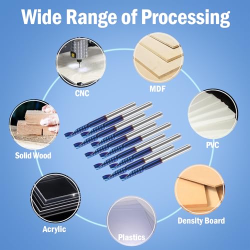 HQMaster CNC Router Bits, 10 Pack Router Bit Single End Mill Set Milling Cutter Tungsten Steel Engraving Carving Tool Kit - Image 3