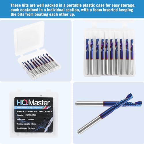 HQMaster CNC Router Bits, 10 Pack Router Bit Single End Mill Set Milling Cutter Tungsten Steel Engraving Carving Tool Kit - Image 2