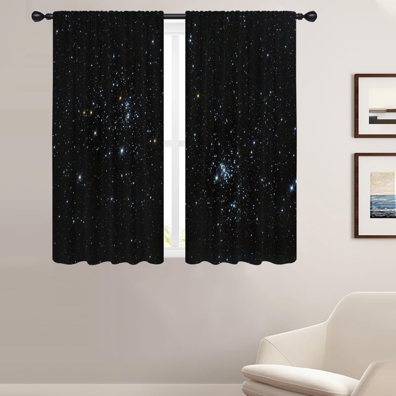 Coxila Galaxy Window Curtains for Bedroom 42 x 63 Inch Outer Space Star Gothic Goth Black Trippy Celestial Kids Boys Starry Nebula Universe Anime Living Room Treatment Set of 2 Curtain Panels Drapes
