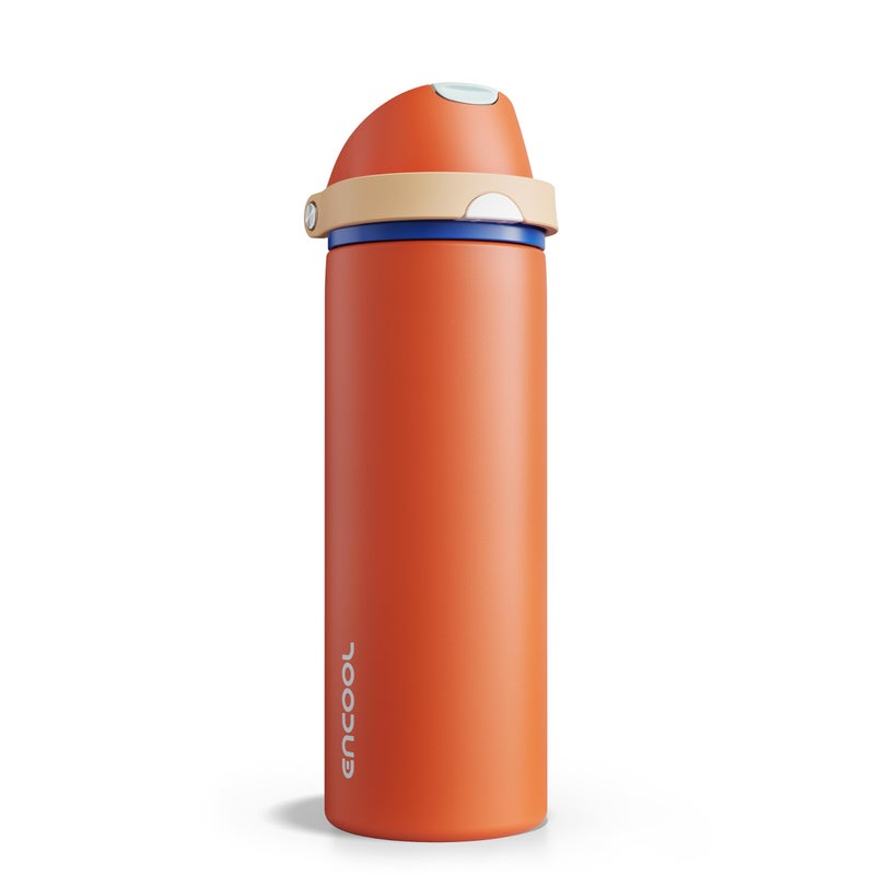 ENCOOL Insulated Water Bottle with Straw - Encool Stainless Steel Water Bottle with Push Button Lid, Leak-Proof & BPA-Free, Keeps Cold for 24 Hours for Sports, Travel, Gym (24 oz, Salmon) - Image 1