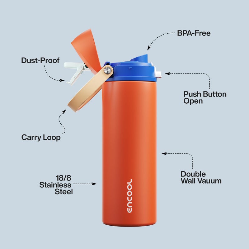 ENCOOL Insulated Water Bottle with Straw - Encool Stainless Steel Water Bottle with Push Button Lid, Leak-Proof & BPA-Free, Keeps Cold for 24 Hours for Sports, Travel, Gym (24 oz, Salmon) - Image 4