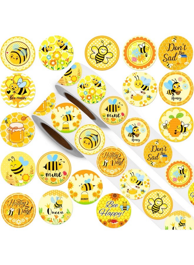 Teling 2 Rolls 1000 Pcs Bee Theme Stickers Honey Bee Decal Sticker Small Cute Yellow Bee Label Sticker 1 Inch Teacher Reward Encouraging Stickers For Birthday Bee Party Favors, 16 Patterns - Image 1