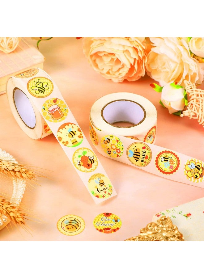 Teling 2 Rolls 1000 Pcs Bee Theme Stickers Honey Bee Decal Sticker Small Cute Yellow Bee Label Sticker 1 Inch Teacher Reward Encouraging Stickers For Birthday Bee Party Favors, 16 Patterns - Image 4