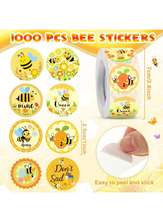 Teling 2 Rolls 1000 Pcs Bee Theme Stickers Honey Bee Decal Sticker Small Cute Yellow Bee Label Sticker 1 Inch Teacher Reward Encouraging Stickers For Birthday Bee Party Favors, 16 Patterns - Image 5