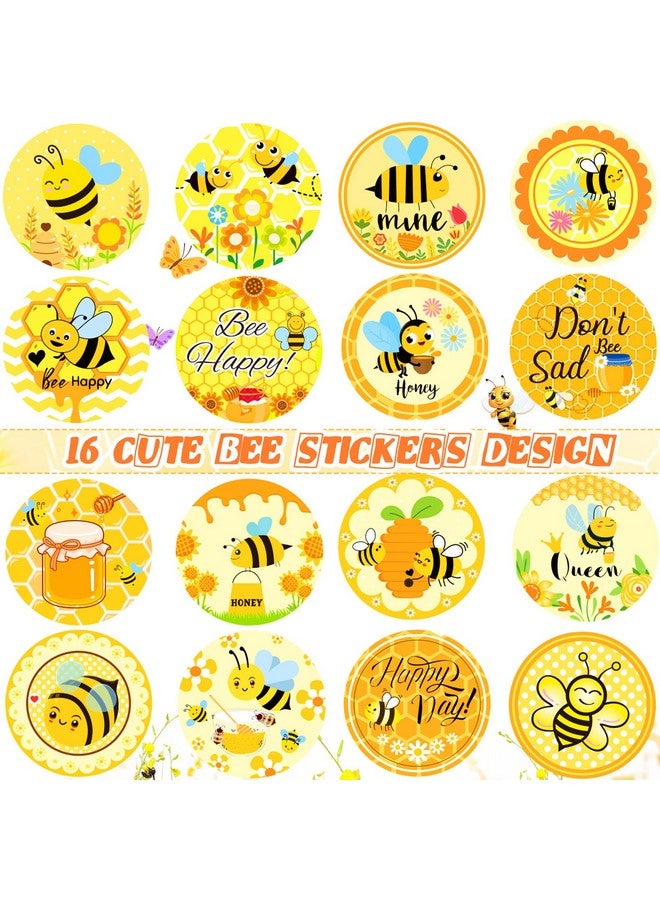 Teling 2 Rolls 1000 Pcs Bee Theme Stickers Honey Bee Decal Sticker Small Cute Yellow Bee Label Sticker 1 Inch Teacher Reward Encouraging Stickers For Birthday Bee Party Favors, 16 Patterns - Image 2