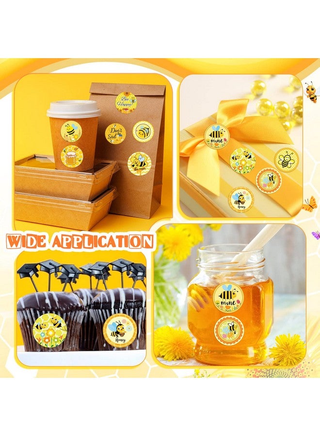 Teling 2 Rolls 1000 Pcs Bee Theme Stickers Honey Bee Decal Sticker Small Cute Yellow Bee Label Sticker 1 Inch Teacher Reward Encouraging Stickers For Birthday Bee Party Favors, 16 Patterns - Image 3